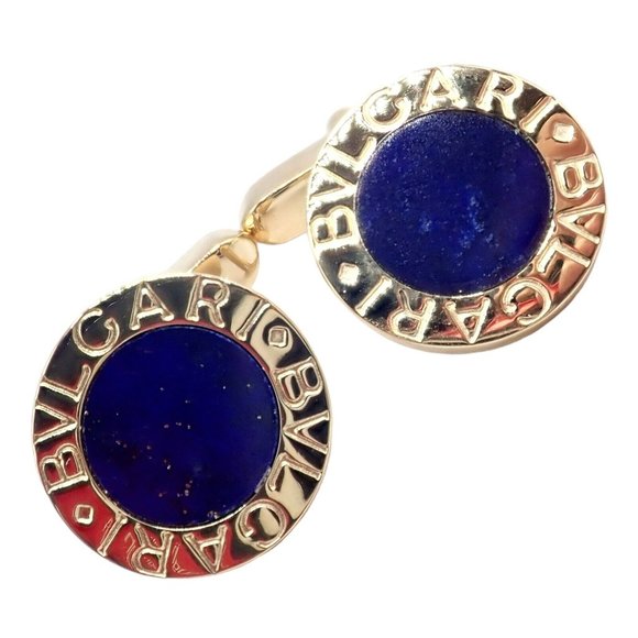 Authentic! Bvlgari Bulgari 18k Yellow Gold Lapis Lazuli Cufflinks - Picture 10 of 10